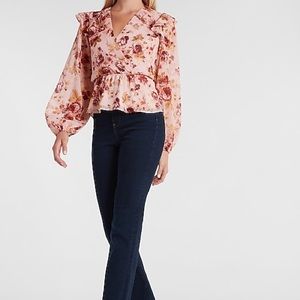 Floral Ruffle Balloon Sleeve Peplum Top